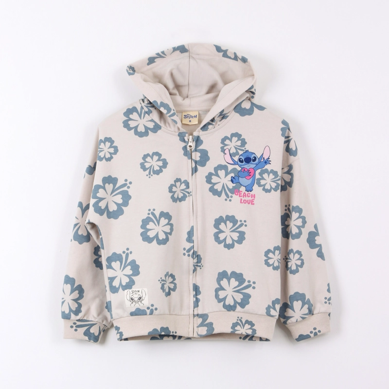 POLERON ABIERTO NIÑA LILO & STITCH DISNEY FLORES BEIGE - 1