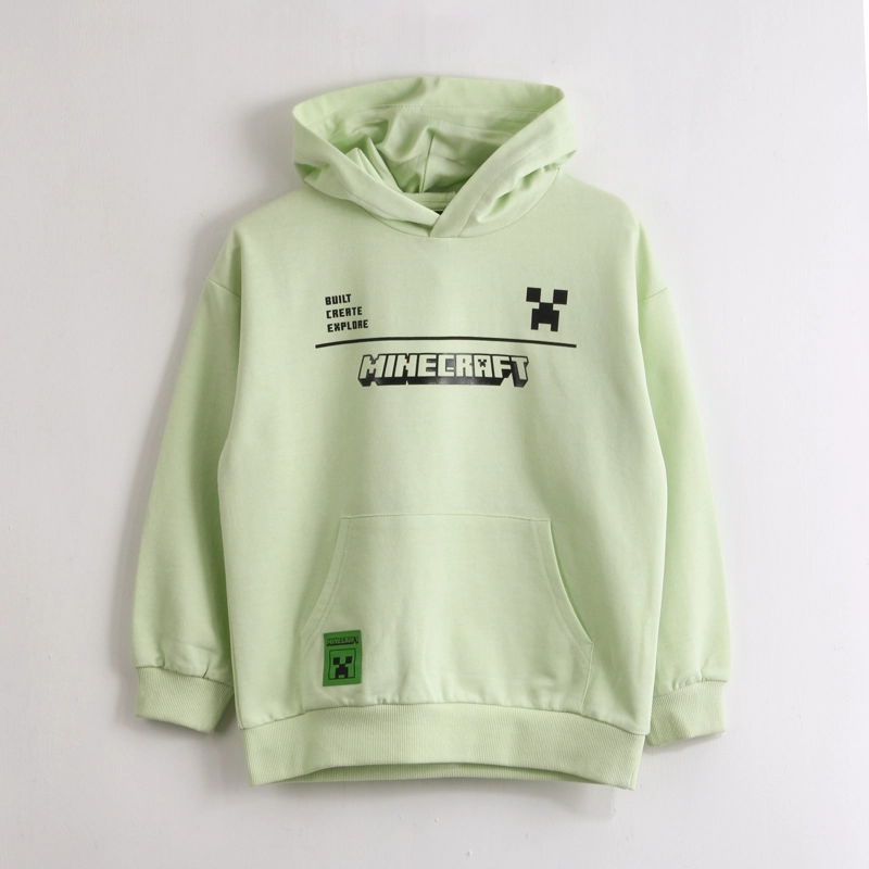 POLERON CERRADO GORRO NIÑO MINECRAFT LOGO VERDE - 2