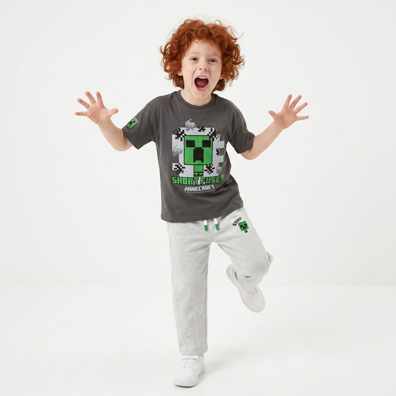 CONJUNTO NIÑO MINECRAFT CREEPER GRIS - 1