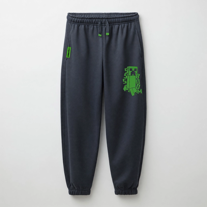 PANTALON DE BUZO NIÑO MINECRAFT ESTAMPADO NEGRO - 1
