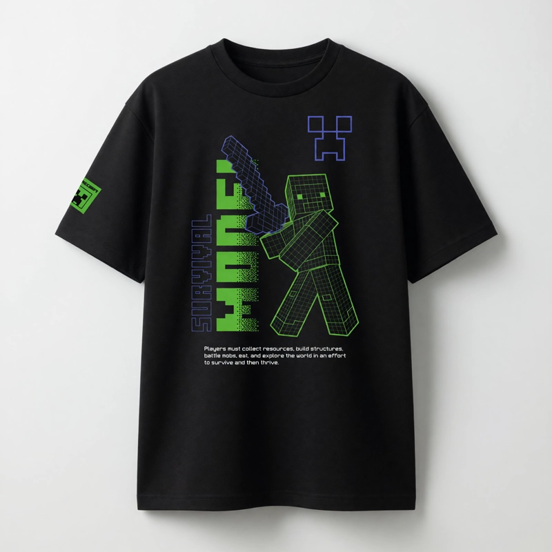 POLERA MANGA CORTA NIÑO MINECRAFT FLUOR NEGRO - 3
