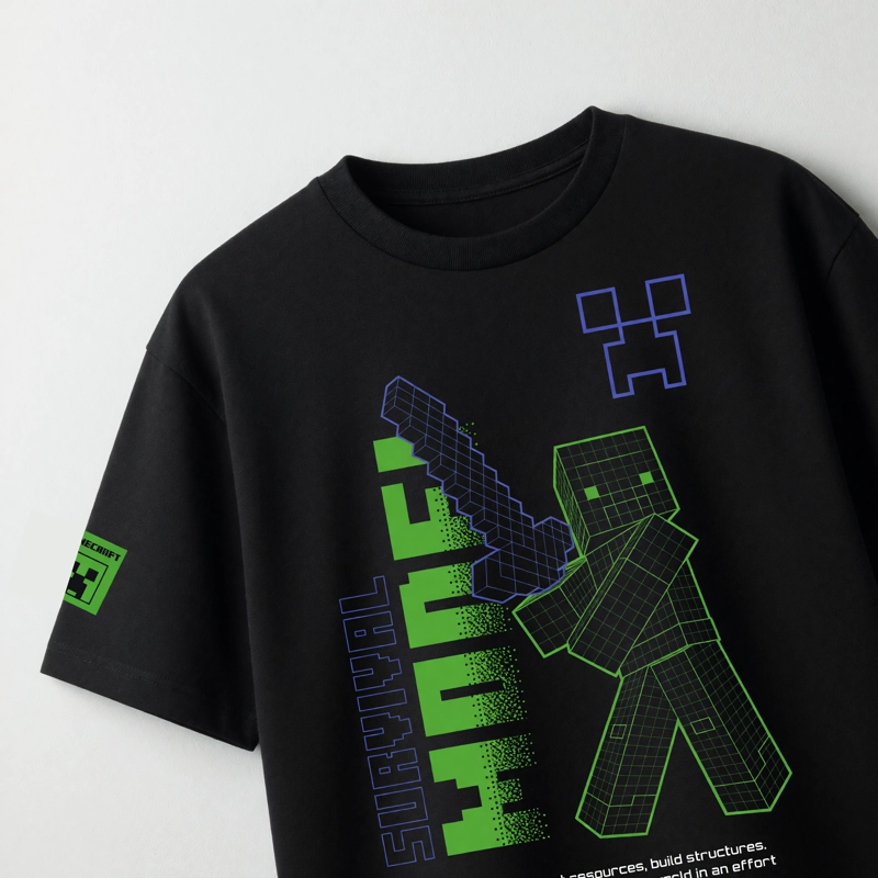 POLERA MANGA CORTA NIÑO MINECRAFT FLUOR NEGRO - 5