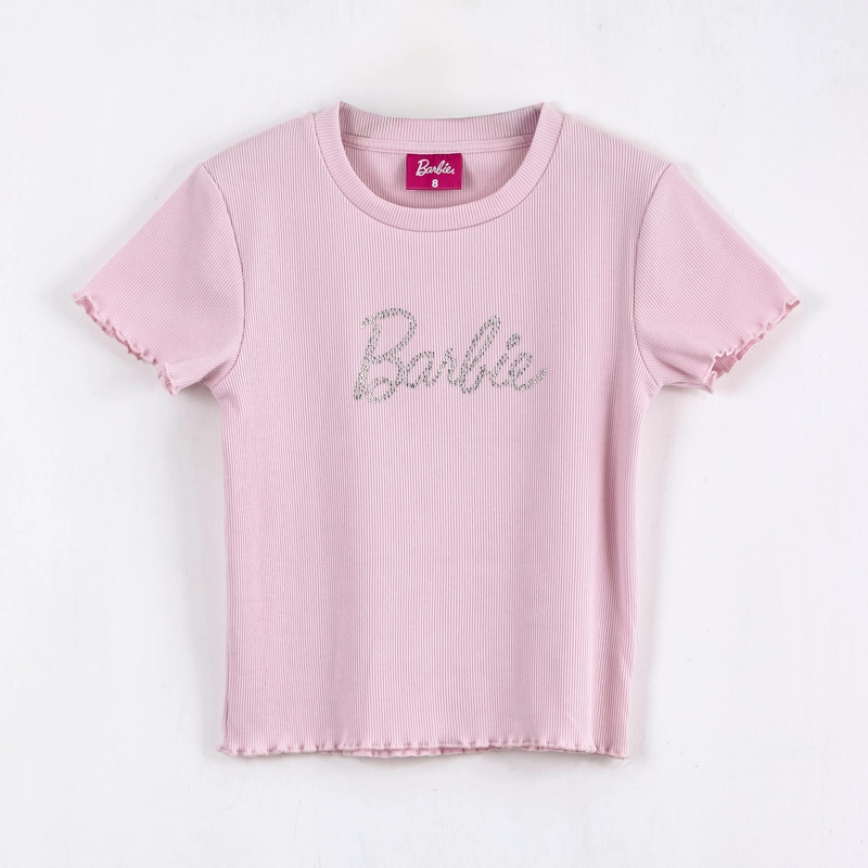 POLERA MANGA CORTA NIÑA BARBIE LOGO STRASS ROSADO - 1