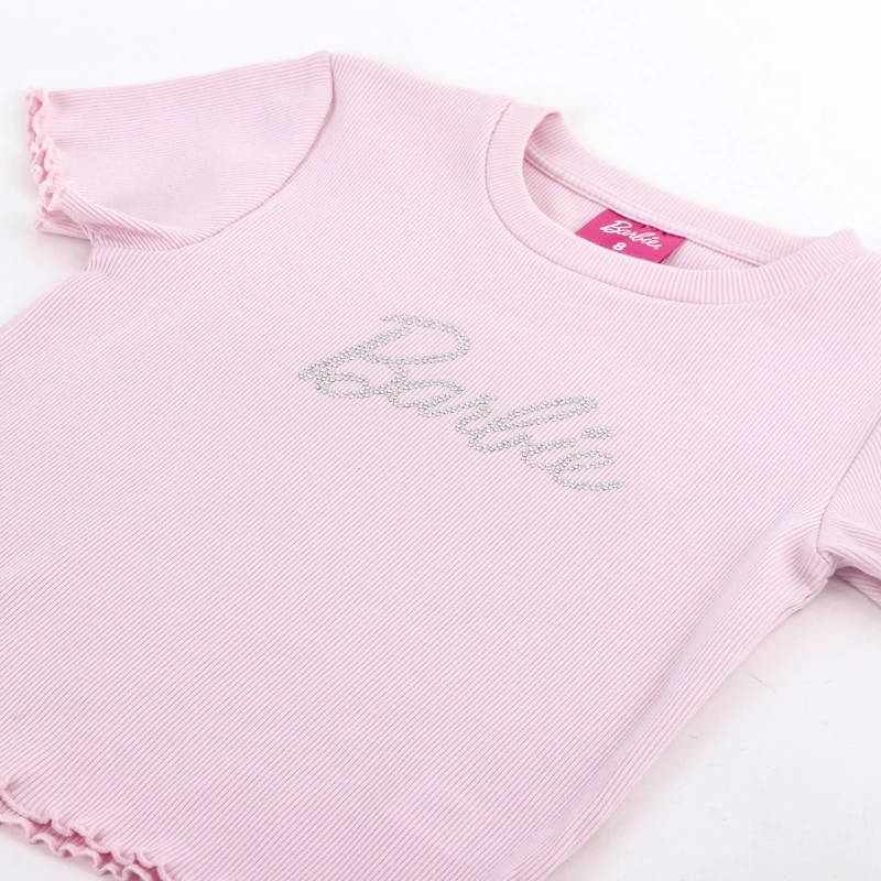 POLERA MANGA CORTA NIÑA BARBIE LOGO STRASS ROSADO - 3