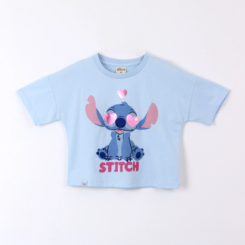 POLERA MANGA CORTA NIÑA STITCH DISNEY CORAZONES CELESTE - 1