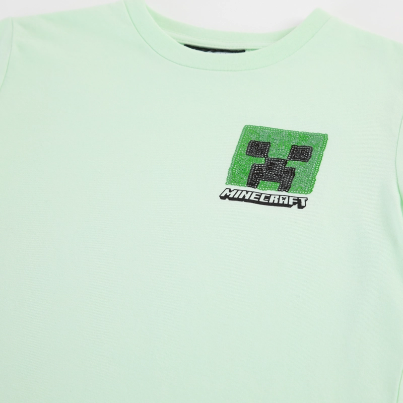POLERA MANGA CORTA NIÑO MINECRAFT SEQUINS VERDE - 3