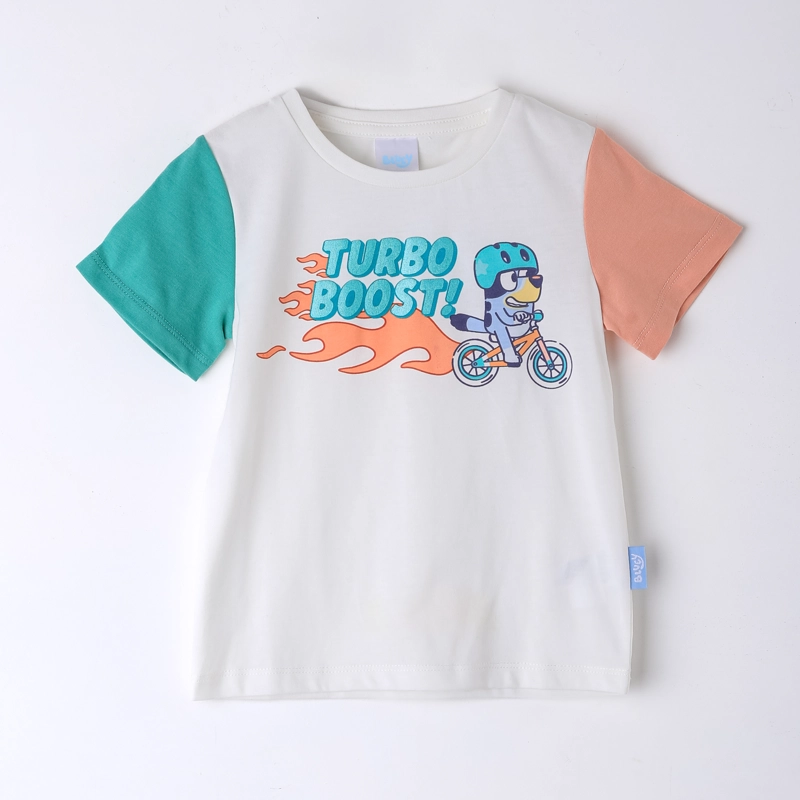POLERA MANGA CORTA NIÑO BLUEY RAGLAN BLANCO - 1