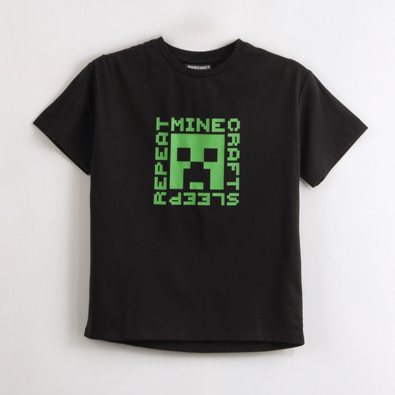 POLERA MANGA CORTA NIÑO MINECRAFT CREEPER NEGRO - 1