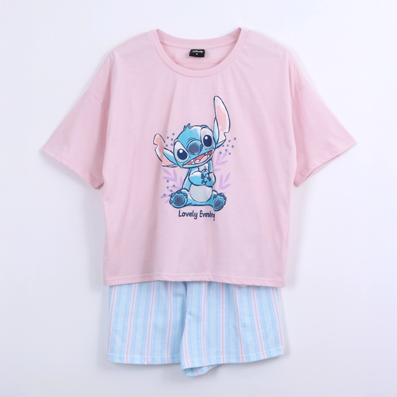 PIJAMA MANGA CORTA MUJER LILO & STITCH DISNEY SENTADO ROSADO - 1