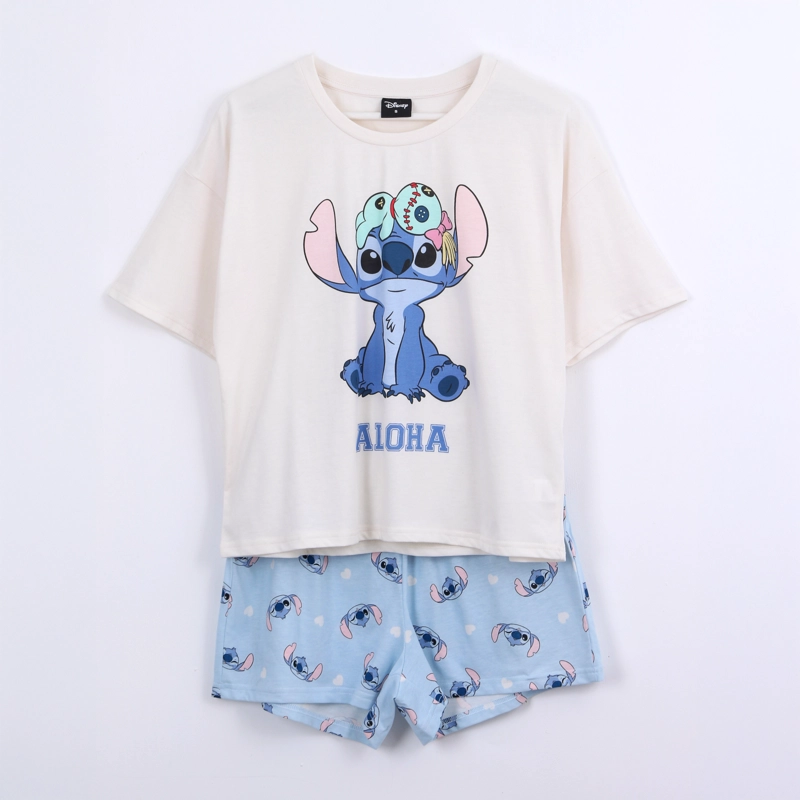 PIJAMA MANGA CORTA MUJER LILO & STITCH DISNEY ALOHA BLANCO - 1