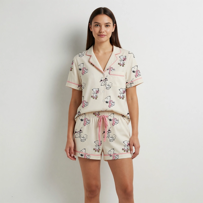 PIJAMA MANGA CORTA MUJER SNOOPY FULL PRINT BLANCO - 1