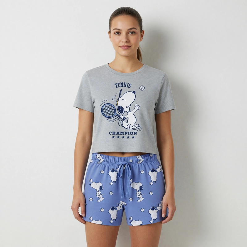 PIJAMA MANGA CORTA MUJER SNOOPY TENNIS GRIS - 1