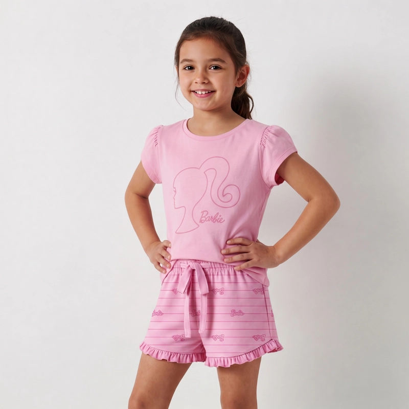 PIJAMA MANGA CORTA NIÑA BARBIE LOGO ROSADO - 1