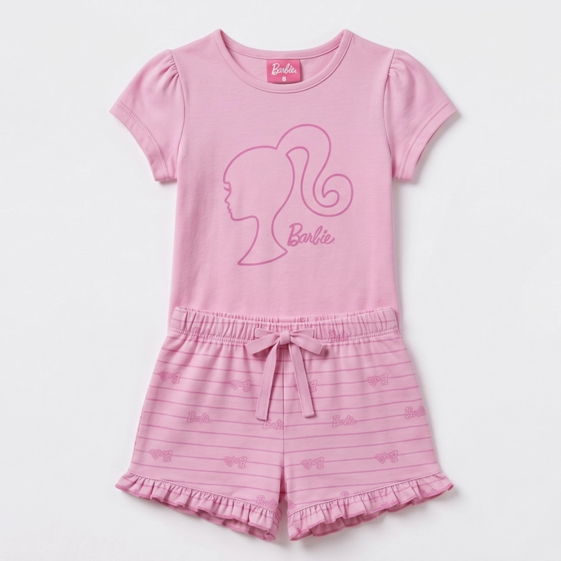 PIJAMA MANGA CORTA NIÑA BARBIE LOGO ROSADO - 3
