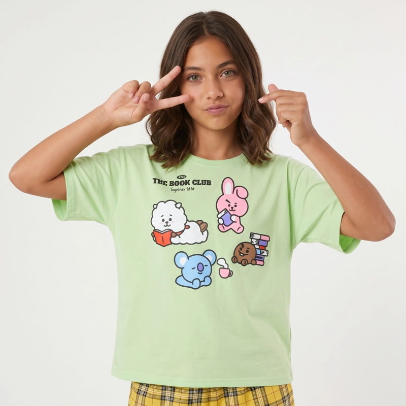 POLERA MANGA CORTA TEEN BT21 VERDE - 1