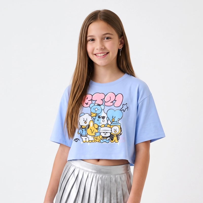 POLERA MANGA CORTA TEEN BT21 CELESTE - 1