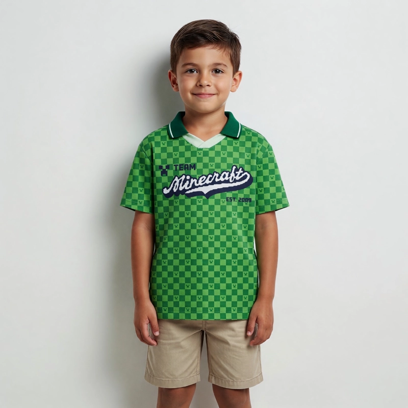 POLERA MANGA CORTA NIÑO MINECRAFT FUTBOL VERDE - 1