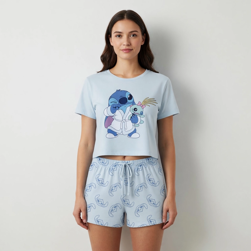 PIJAMA CORTO MUJER LILO & STITCH DISNEY PELUCHE CELESTE - 1
