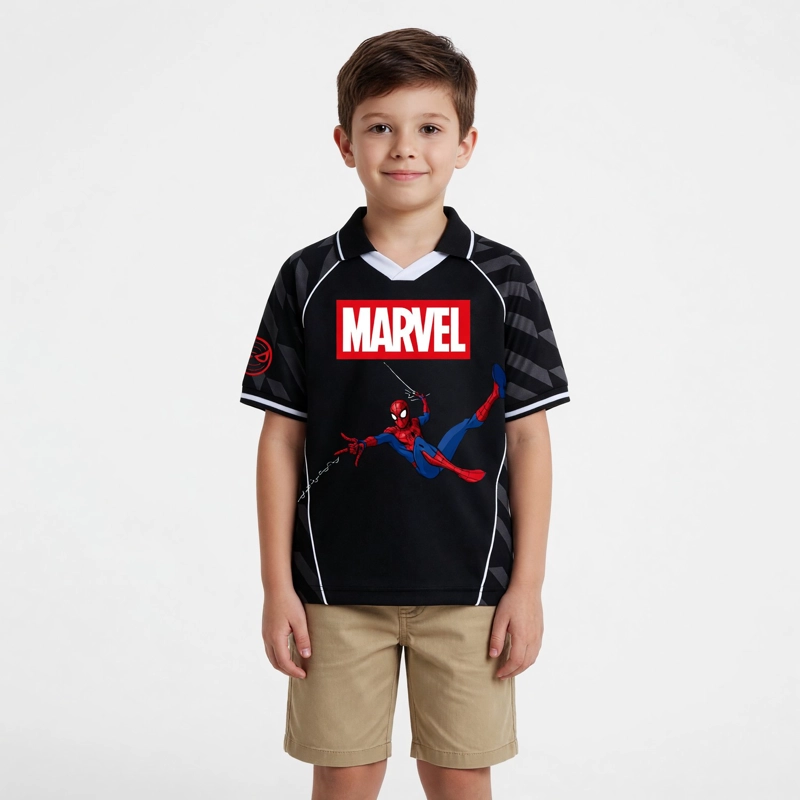 POLERA MANGA CORTA NIÑO SPIDERMAN MARVEL FUTBOL NEGRO - 1