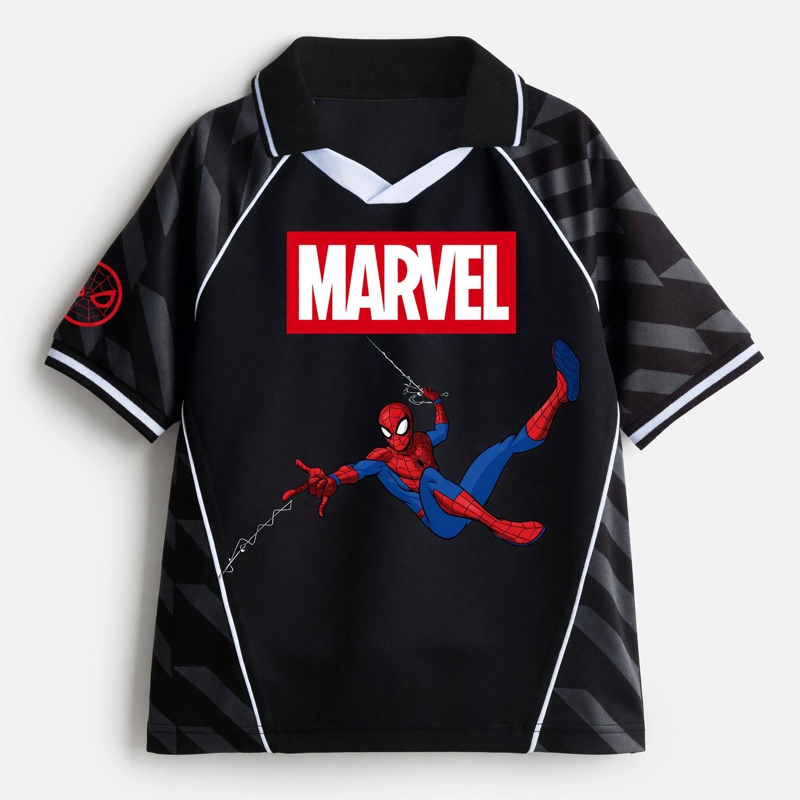 POLERA MANGA CORTA NIÑO SPIDERMAN MARVEL FUTBOL NEGRO - 3