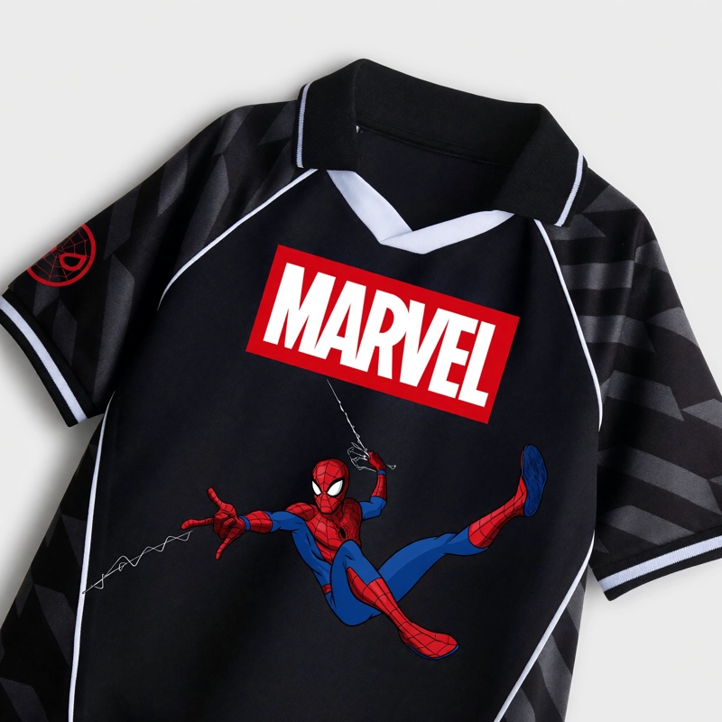 POLERA MANGA CORTA NIÑO SPIDERMAN MARVEL FUTBOL NEGRO - 5