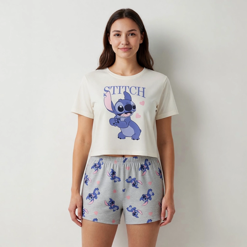 PIJAMA CORTO MUJER LILO & STITCH DISNEY CORAZONES BLANCO - 1