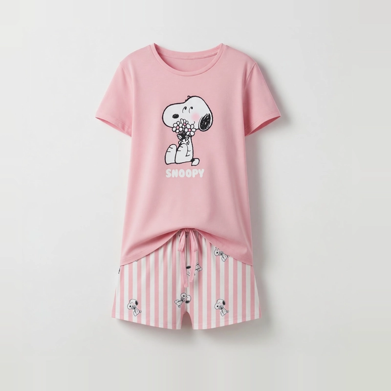 PIJAMA CORTO MUJER SNOOPY FLORES ROSADO - 3