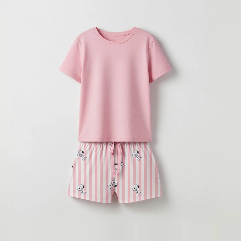 PIJAMA CORTO MUJER SNOOPY FLORES ROSADO - 4