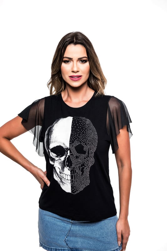 POLERA MC PEDRERIA TWO FACE SKULL BLACK RC-14 - 3