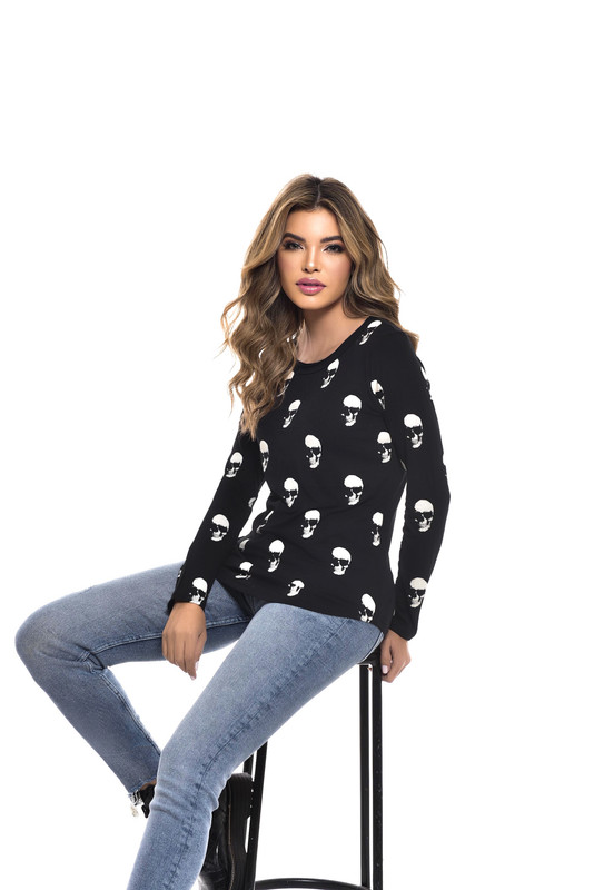 POLERA ML ESTAMPADA SMALL SKULL BLACK RC-1 - 2