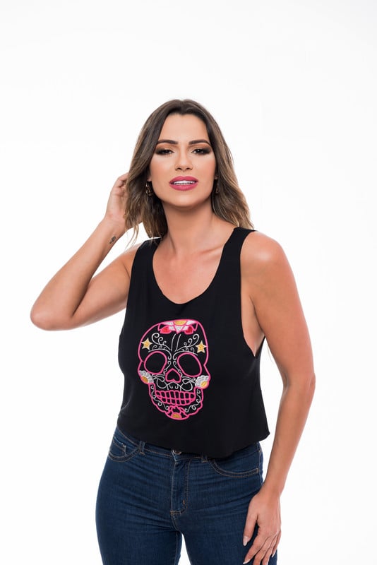 POLERA SM BORDADA SKULL BLACK RC-3 - 1