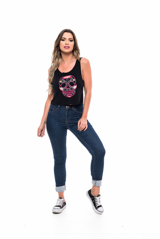 POLERA SM BORDADA SKULL BLACK RC-3 - 2