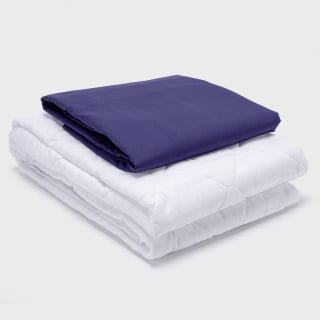 COMBO SABANA AZUL 144 HILOS + CUBRECOLCHON 1.5 PLAZAS - 1