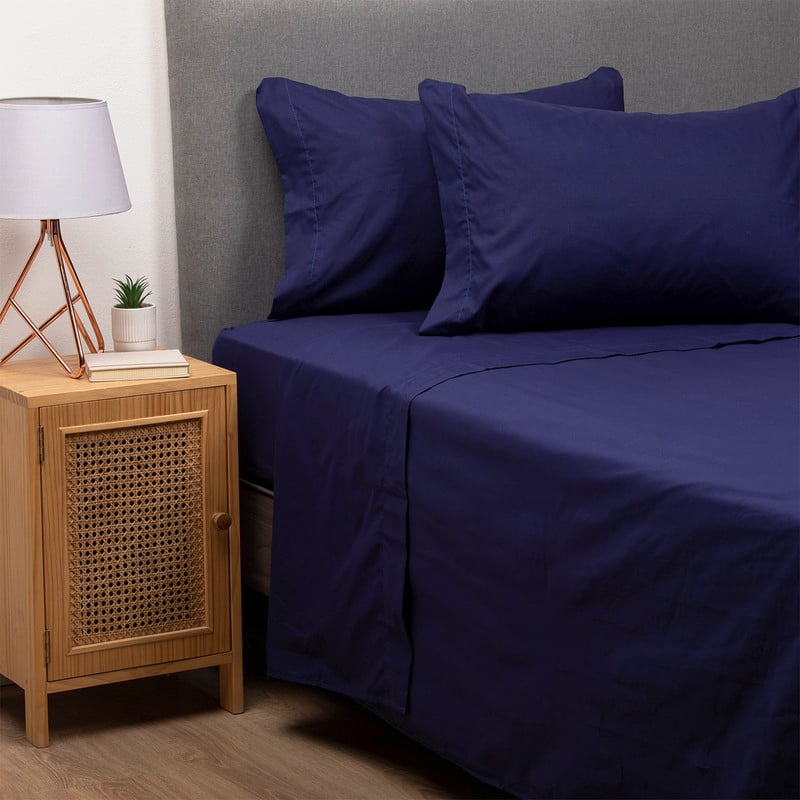 COMBO SABANA AZUL 144 HILOS + CUBRECOLCHON 1.5 PLAZAS - 3