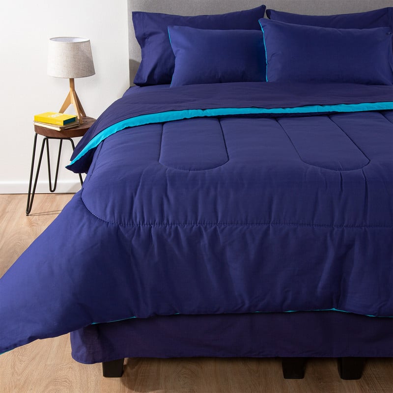 COMBO 15 PLUMON BICOLOR CELESTE AZUL 1.5 PLAZAS - 2