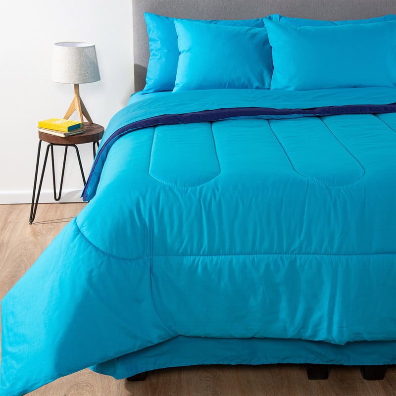 COMBO 15 PLUMON BICOLOR CELESTE AZUL 1.5 PLAZAS - 3