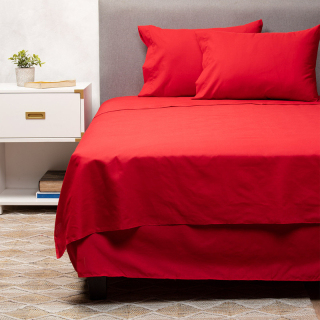 SÁBANAS ARTHOME 144 HILOS ALGODÓN ROJO + CUBRECOLCHON + FALDÓN - 1