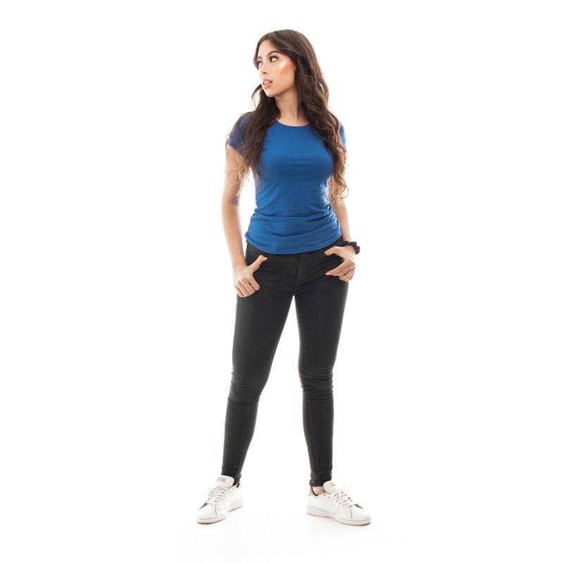 POLERA MUJER CUELLO REDONDO MANGA CORTA AZUL - 1