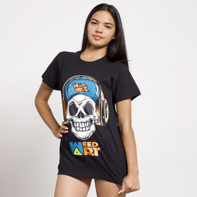 POLERA OVERSIZE MC NEGRA ESTAMPADO AUDIFONO - 1