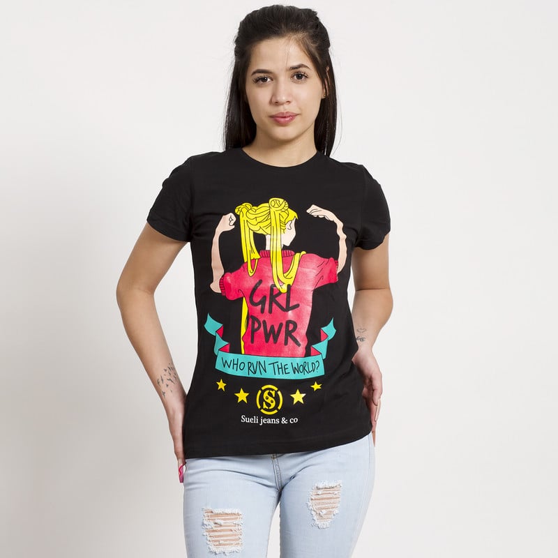 POLERA MANGA CORTA NEGRA ESTAMPADO SAILOR - 1
