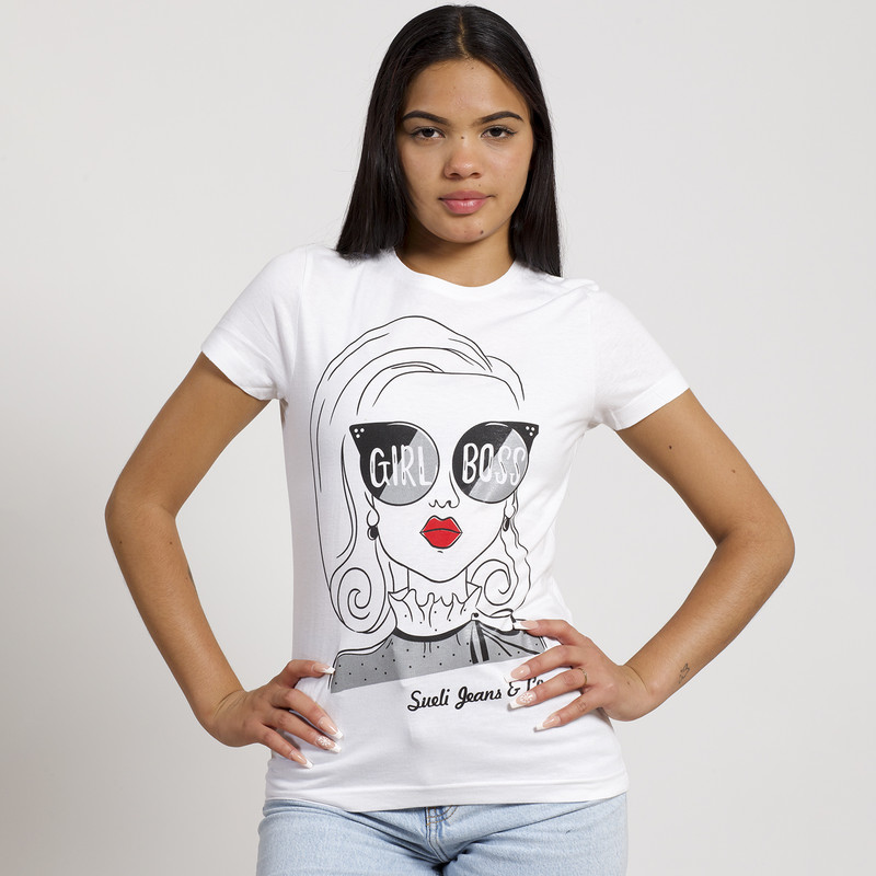 POLERA MANGA CORTA BLANCA ESTAMPADO LENTES - 1