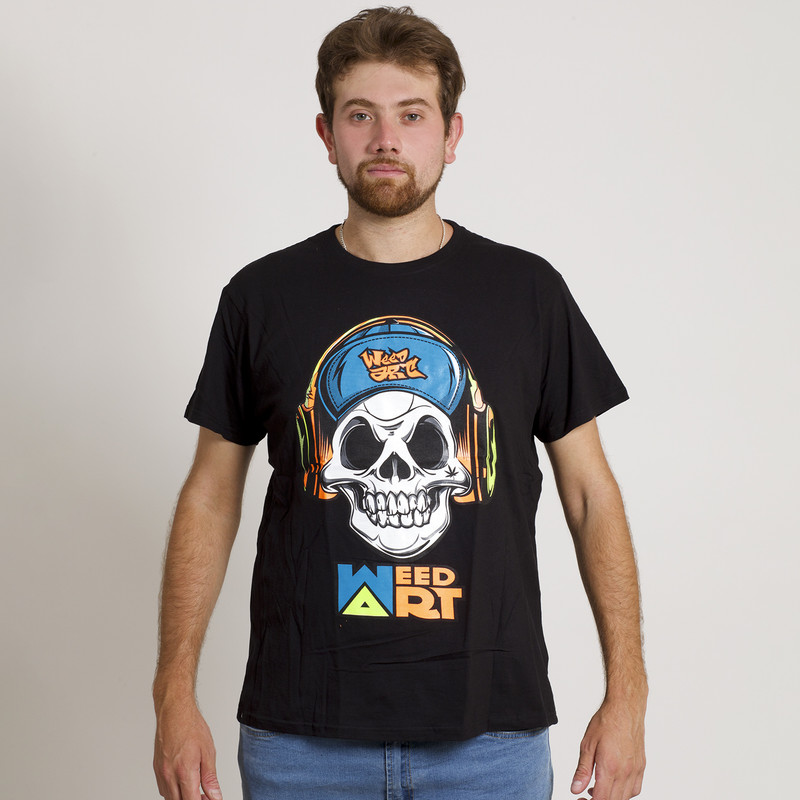 POLERA MANGA CORTA ESTAMPADA NEGRA CALAVERA MUSIC - 1