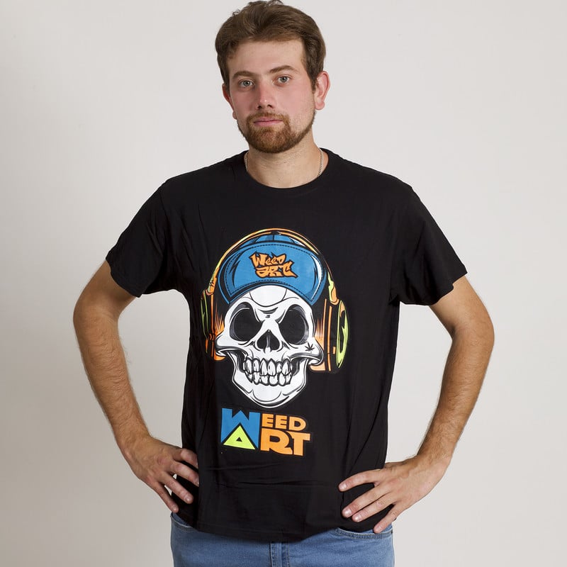 POLERA MANGA CORTA ESTAMPADA NEGRA CALAVERA MUSIC - 4