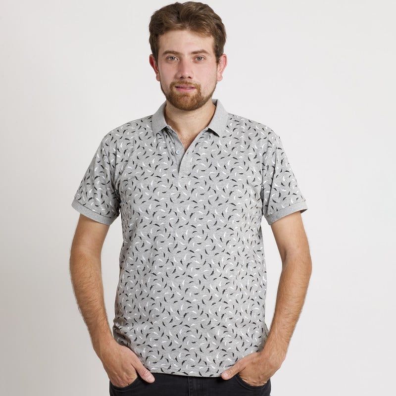POLERA HOMBRE MANGA CORTA CUELLO POLO GRIS/PLUMAS - 1