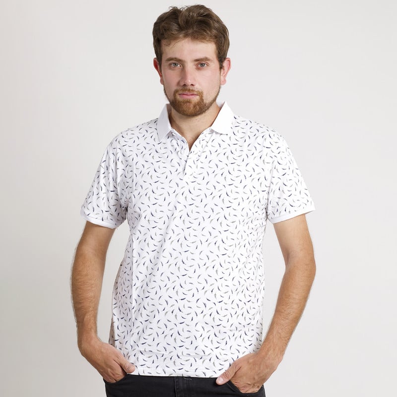 POLERA HOMBRE M/CORTA CUELLO POLO BLANCA/PLUMAS - 1