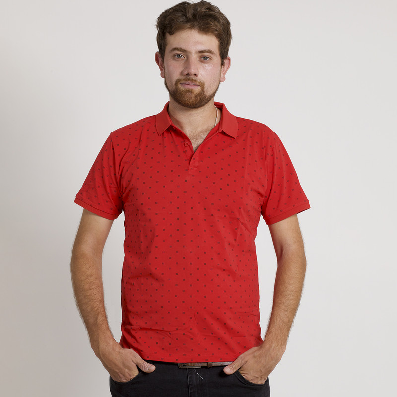 POLERA HOMBRE MANGA CORTA CUELLO POLO ROJA/CUADRITOS - 1