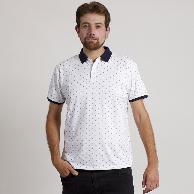 POLERA HOMBRE MANGA CORTA CUELLO POLO BLANCA/CUADRITOS - 1
