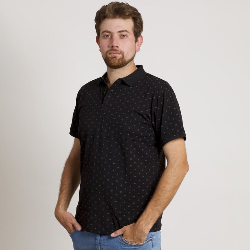 POLERA HOMBRE MANGA CORTA CUELLO POLO NEGRA/CUADRITOS - 1