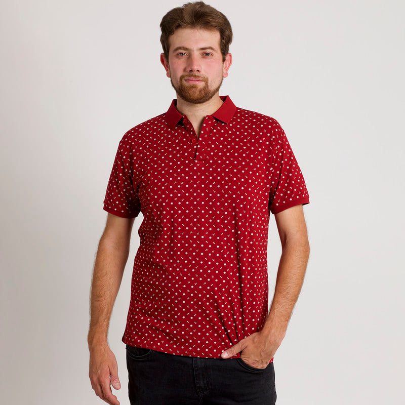 POLERA HOMBRE MANGA CORTA CUELLO POLO BURDEO/ANCLA - 1