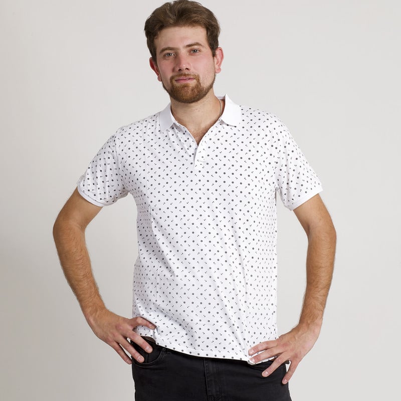 POLERA HOMBRE MANGA CORTA CUELLO POLO BLANCA/ANCLA - 1